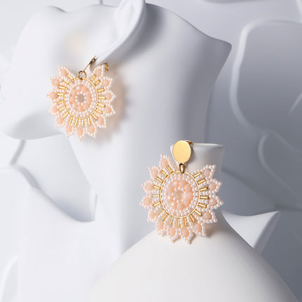 Aretes Largos Bohemios De Acero Inoxidable Con Cuentas Rosa Y Blancas