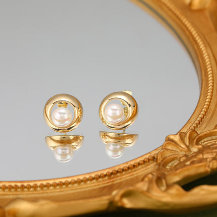 Aretes De Cobre Bañado En Oro De 14K Pendientes Con Perlas Artificiales