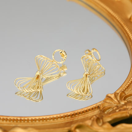Aretes De Cobre Con Colgante De Nudo Enchapado Oro 18K Estilo Delicado