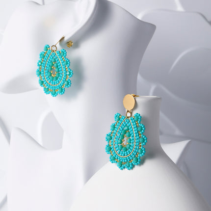 Aretes Bohemio De Acero Inoxidable En Forma De Gota Con Cuentas Verdes