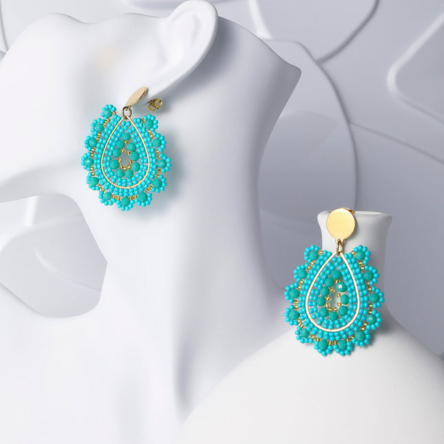 Aretes Bohemio De Acero Inoxidable En Forma De Gota Con Cuentas Verdes