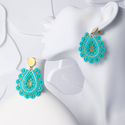 Aretes Bohemio De Acero Inoxidable En Forma De Gota Con Cuentas Verdes