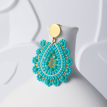 Aretes Bohemio De Acero Inoxidable En Forma De Gota Con Cuentas Verdes