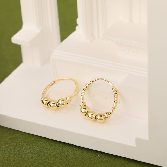 Aretes Vintage Brillantes De Esferas Doradas, Oro De 14K Y Cobre