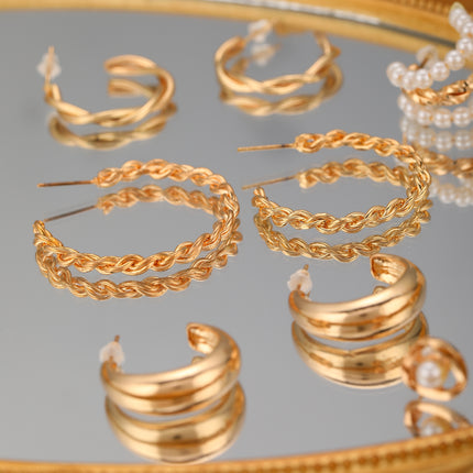 Aretes Con Perlas Artificiales Y Aros Metálicos Pendientes Aleación Set