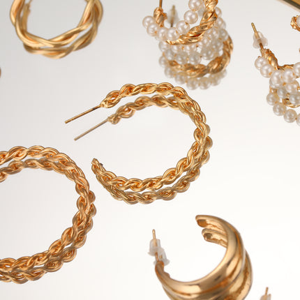 Aretes Con Perlas Artificiales Y Aros Metálicos Pendientes Aleación Set
