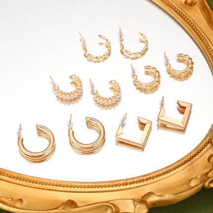 Aretes Geométricos Con Diseño De Trenza Y Aros Lisos En Aleación Set