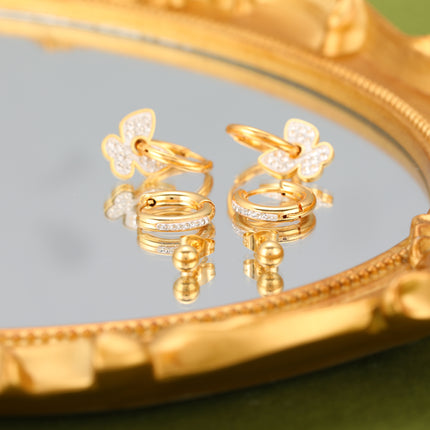 Aretes De Mariposa Con Zirconia Y Pendientes Set Acero Titanio
