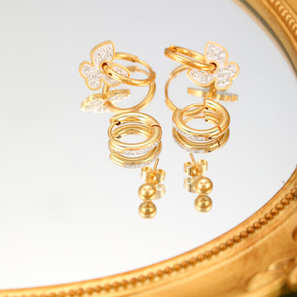 Aretes De Mariposa Con Zirconia Y Pendientes Set Acero Titanio