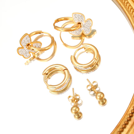 Aretes De Mariposa Con Zirconia Y Pendientes Set Acero Titanio