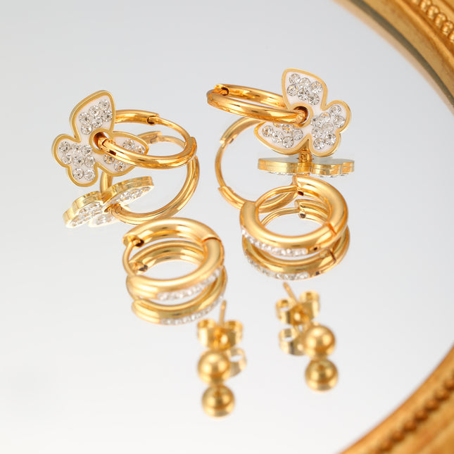 Aretes De Mariposa Con Zirconia Y Pendientes Set Acero Titanio
