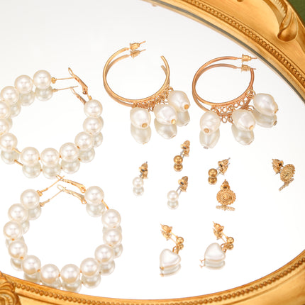 Aretes De Corazón Con Perlas Diseño En Aleación Elegante Set