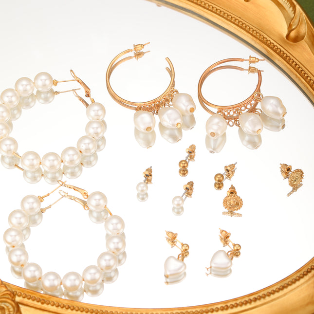 Aretes De Corazón Con Perlas Diseño En Aleación Elegante Set