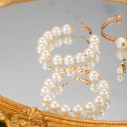 Aretes De Corazón Con Perlas Diseño En Aleación Elegante Set