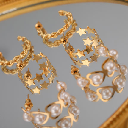 Aretes Aleación Metálicos Con Estrellas Y Corazones Diseño Versátil