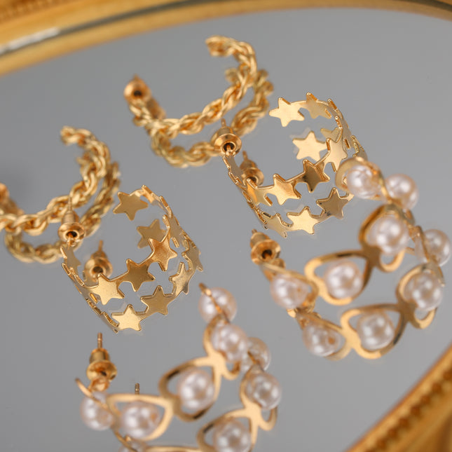 Aretes Aleación Metálicos Con Estrellas Y Corazones Diseño Versátil