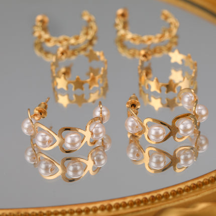 Aretes Aleación Metálicos Con Estrellas Y Corazones Diseño Versátil