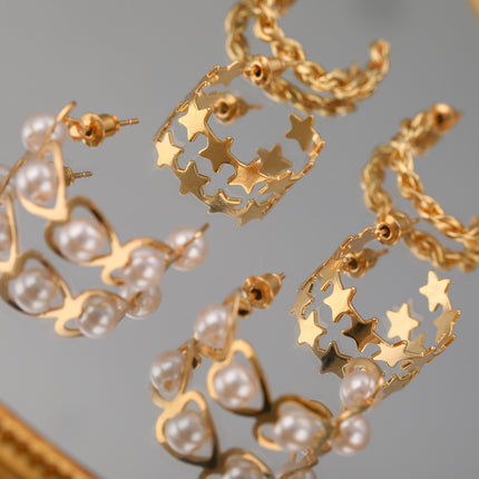 Aretes Aleación Metálicos Con Estrellas Y Corazones Diseño Versátil