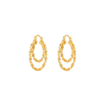 Aretes De Doble Capa Con Diseño De Bambú En Color Dorado