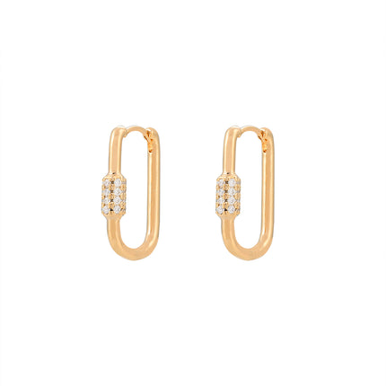 Aretes Arracadas Con Detalle Rectangular Y Zirconias, Estilo Exagerado
