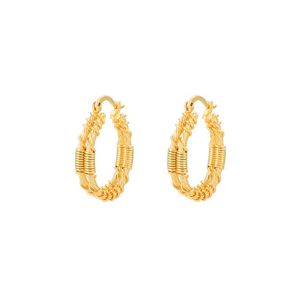 Aretes De Aro Ovalado Con Detalles De Cobre Enrollado, Estilo Moderno