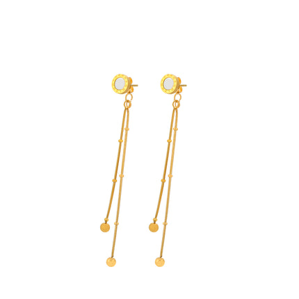 Aretes De Largos Flecos Dorados, Estilo Elegante En Acero Con Baño De 14K