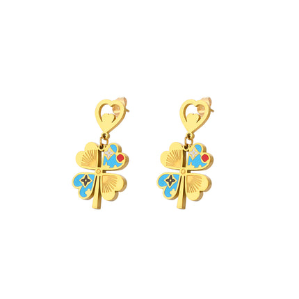 Aretes Largos Con Trébol De Cuatro Hojas Con Colores Contrastantes