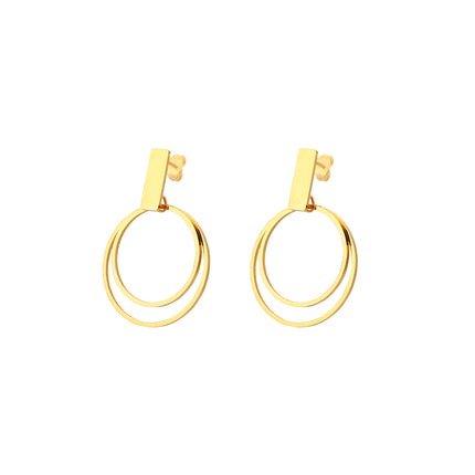 Aretes Arracadas De Acero Con Doble Aro Dorado De Estilo Minimalista