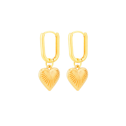 Aretes Broqueles De Corazón Dorados, Diseño Elegante En Aleación