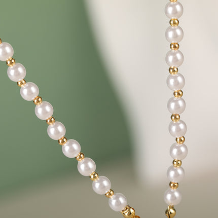 Collar De Cadena De Perlas De Pegamento Con Circón Y Colgante En Forma De Corazón