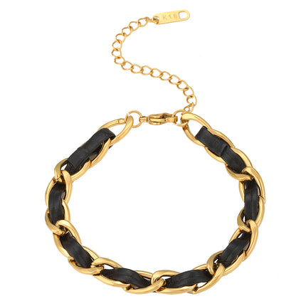 Pulsera Clásica De Cadena Con Hebilla De Piel, Elegante Y Duradera