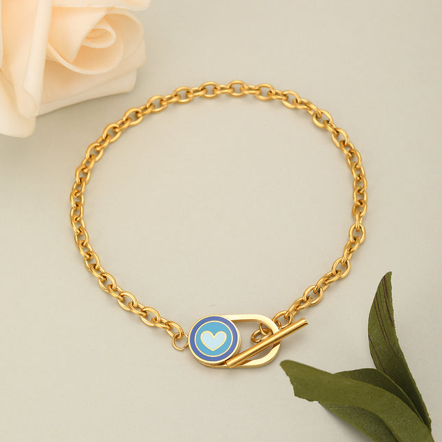 Pulsera De Cadena Con Óvalos Semi Calados Y Corazones De Colores