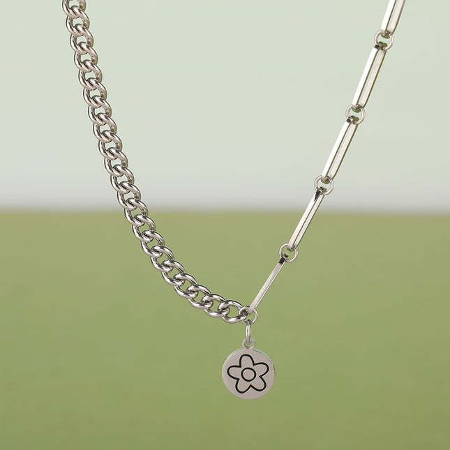 Collar Simple De Acero Inoxidable Con Lenjuela De Flor De Estilo INS De Moda Casual