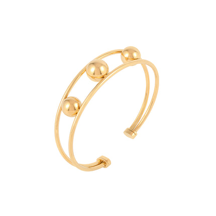 Pulsera Brazalete En Doble Capa Con Tres Esferas Pulidas Moderno