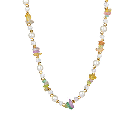 Collar De Piedras De Colores Con Cuentas De Moda Con Perlas De Cristal De Cadena De Acero Inoxidable