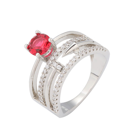Anillo Con Diseño Multicapa Y Hueco Con Diamantes Zirconia De Cobre Chapado En Plata