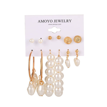 Aretes De Corazón Con Perlas Diseño En Aleación Elegante Set