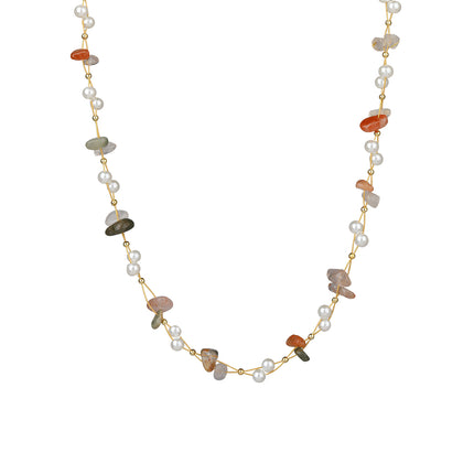 Collar De Piedras De Colores Con Cuentas De Moda Con Perlas De Cristal De Cadena De Acero Inoxidable