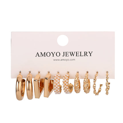 Aretes Geométricos Con Diseño De Trenza Y Aros Lisos En Aleación Set