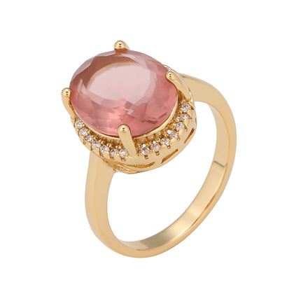 Anillo Con Diseño Elegante Y Diamantes De Zirconia Rojos De Cobre Chapado En Oro 14K