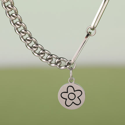 Collar Simple De Acero Inoxidable Con Lenjuela De Flor De Estilo INS De Moda Casual
