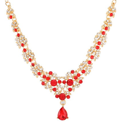 Conjunto De Collar Y Aretes De Cristal Rojo Con Incrustaciones, Elegante Para Novias Y Ceremonias