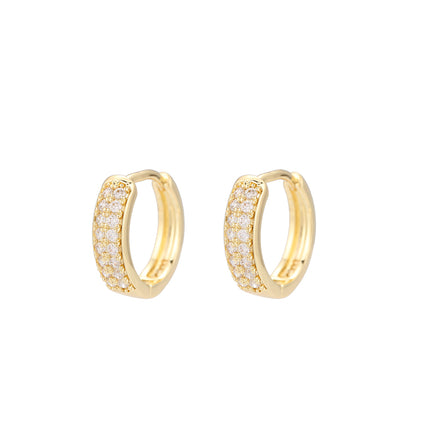Aretes De Doble Fila Con Zirconia Pendientes Cobre Chapado Oro 14K