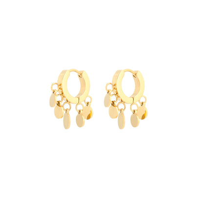 Aretes De Acero Con Aros Y Colgante De Flecos Con Pequeños Círculos