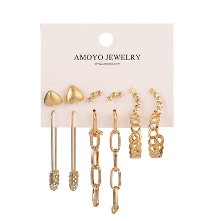 Aretes De Aleación Con Diseños De Corazón, Estrella Y Broche Set