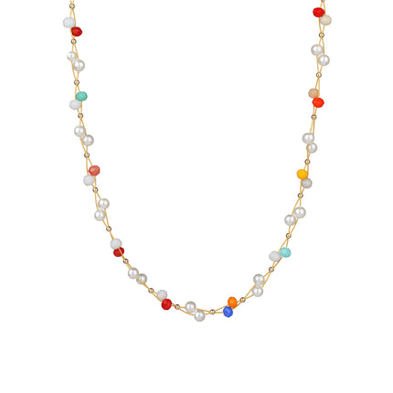 Collar De Cuentas De Piedras De Colores De Moda De Cadena Acero Inoxidable