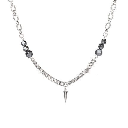 Collar De Acero Inoxidable Con Piedras Negras De Múltiples Caras De Moda Con Colgante Puntiagudo