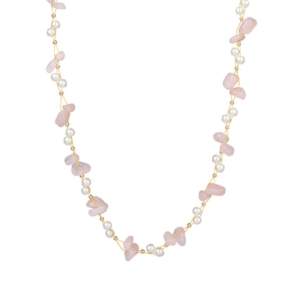 Collar De Piedras De Colores Con Cuentas De Moda Con Perlas De Cristal De Cadena De Acero Inoxidable
