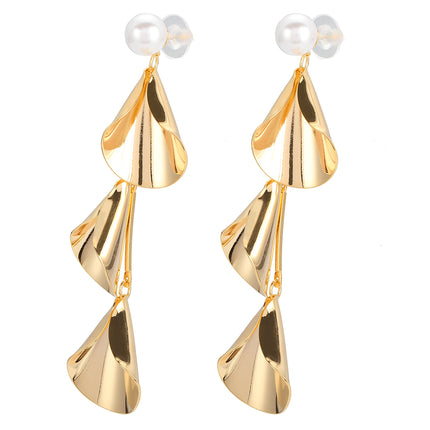 Aretes De Forma Geométrica Con Perla Artificial, Cobre Chapado En Oro 14K