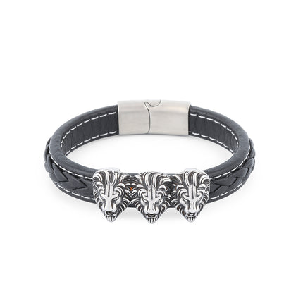 Pulseras Artesanales De Hilo Con Cabeza De León En Acero Inoxidable